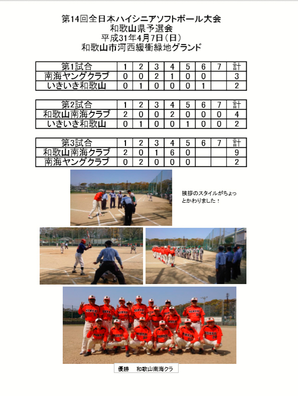 第14回全日本ハイシニアソフトボール大会和歌山県予選会